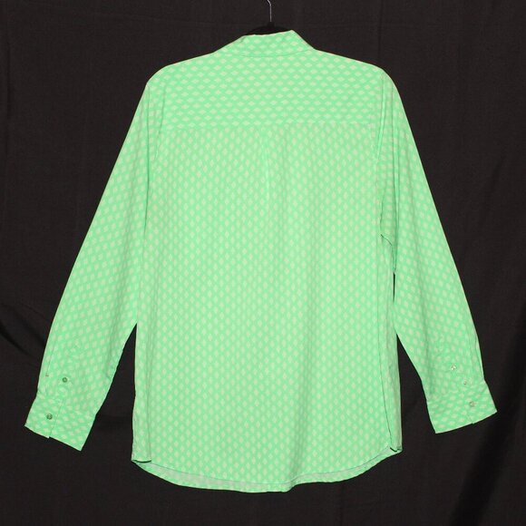 Merona, Blouse, XXL, Lime Green w/ White Dotted Diamond Pattern, Long Sleeve - Picture 2 of 6